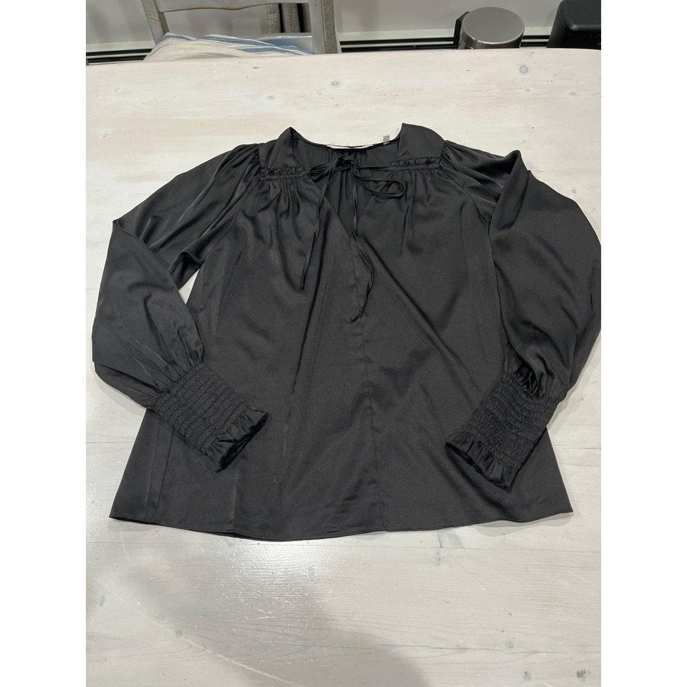 Rebecca Taylor size small black sateen puff sleeve‎ top